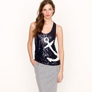 J Crew Fully Sequined Anchor Navy and white Tank Top Size X-Small